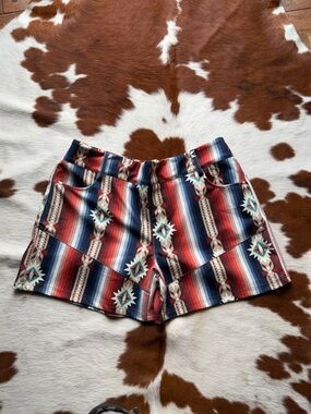 Crazy Train Red, Blue & White Aztec Stripe Bike Shorts